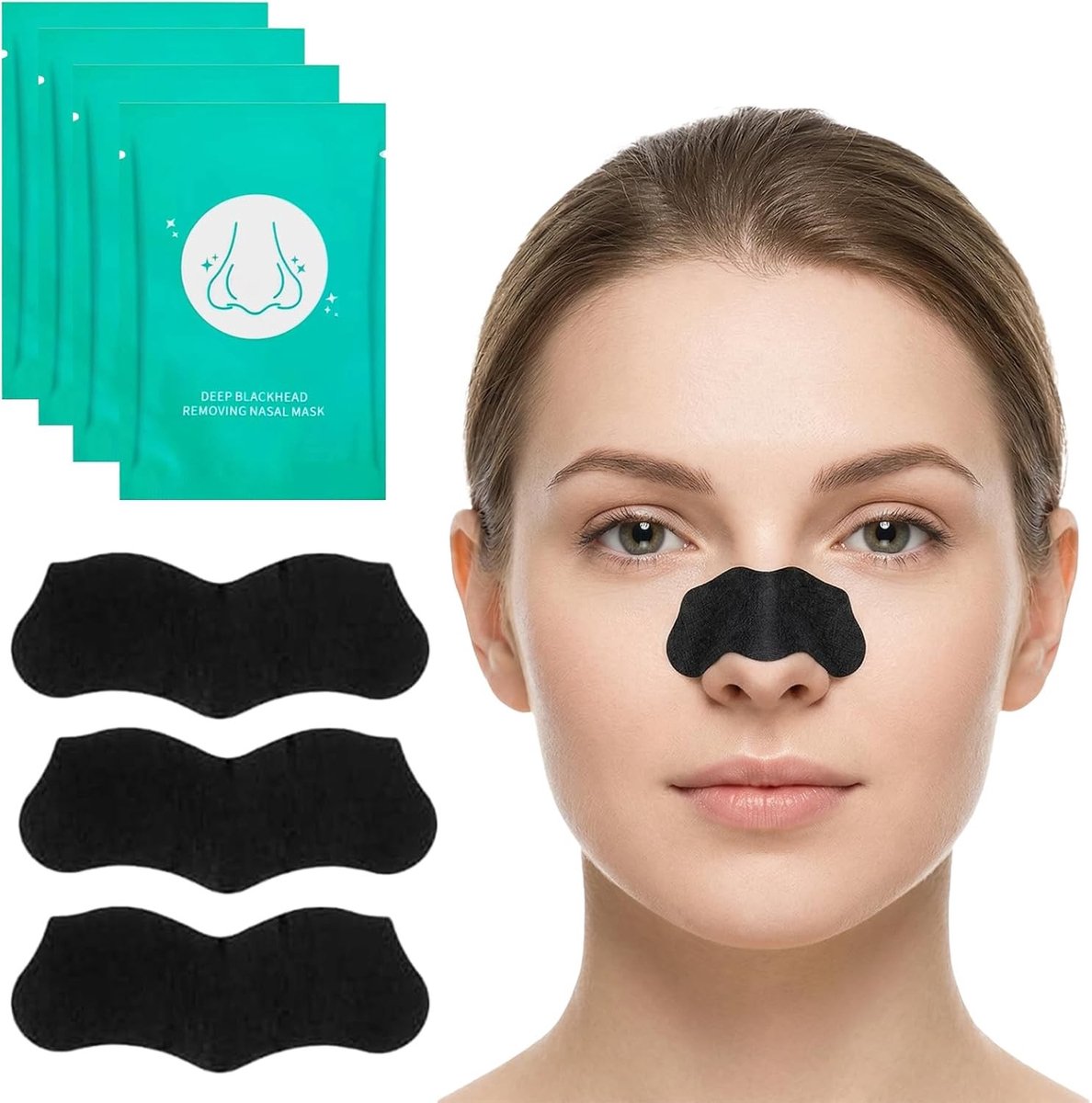 Set van 20 Zwarte Hoofdpijnverwijderaars voor Vrouwen, Diepe Reiniging Neus Patches Tegen Mee-eters en Verstopte Poriën, Effectieve Pore Strips voor Gezichtsreiniging, Individueel Verpakt voor Optimaal Gebruik