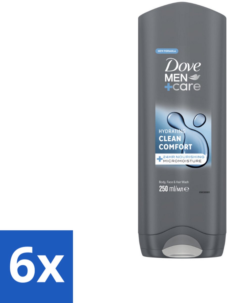 Dove Douchegel Men+ Care Clean Comfort 250 ml - Voordeelverpakking - 6 stuks