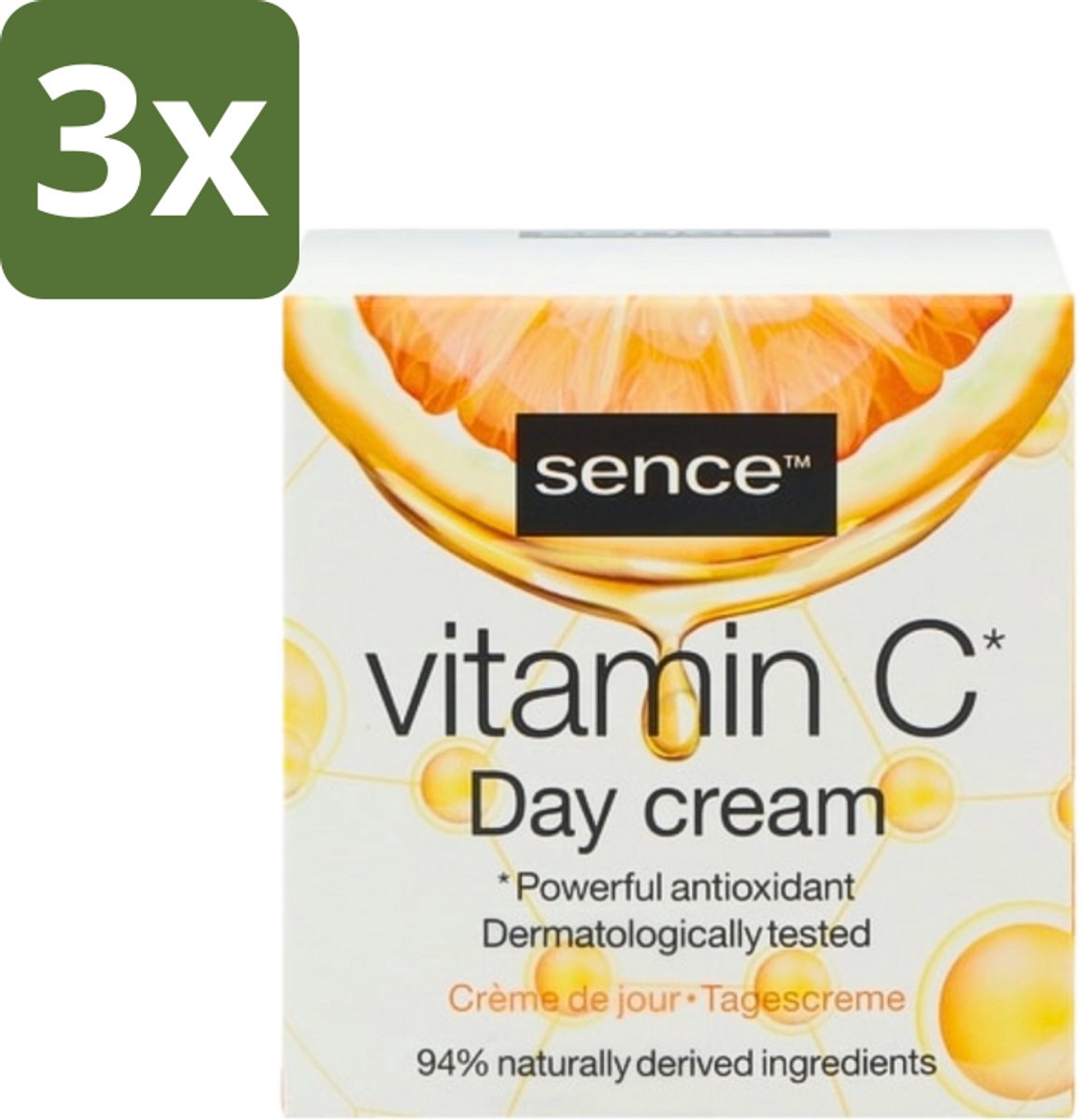 3 x Sence - Vitamine C - Dagcrème - Stralende Huid - 50 ml - Vitamine C Crème - Stralende Huid - Huidveroudering - Collageen - Antioxidant