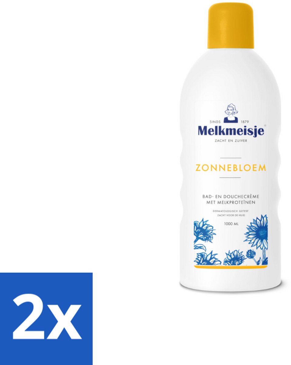 2 x Melkmeisje Bad en Douche Crème Zonnebloem en Melk 1000 ml - Douchecrème - Melkmeisje - Zonnebloem - Melkproteïnen - Huidverzorging