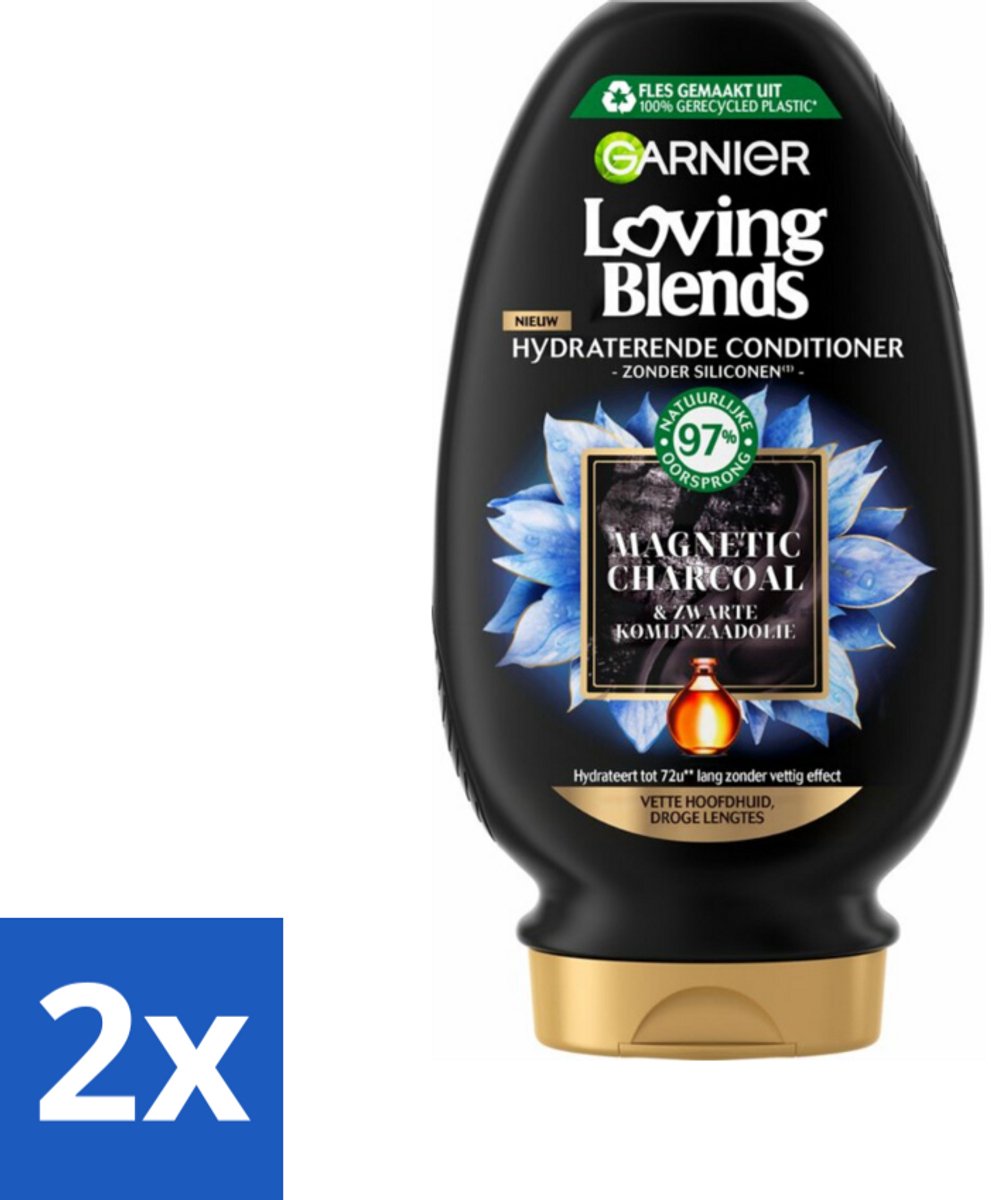 2 x Garnier Loving Blends Magnetic Charcoal Conditioner 250 ml - Vette Hoofdhuid - Droge Lengtes - Conditioner - Zuiverende Conditioner - Hydraatende Conditioner