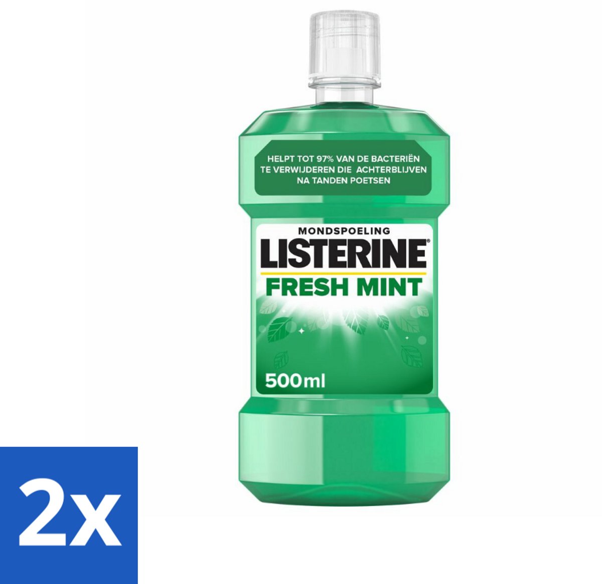 2 x Listerine Mondwater Fresh Mint 500 ml - Mondspoeling - Mondwater - Mondverzorging - Tandplak - Frisse Adem