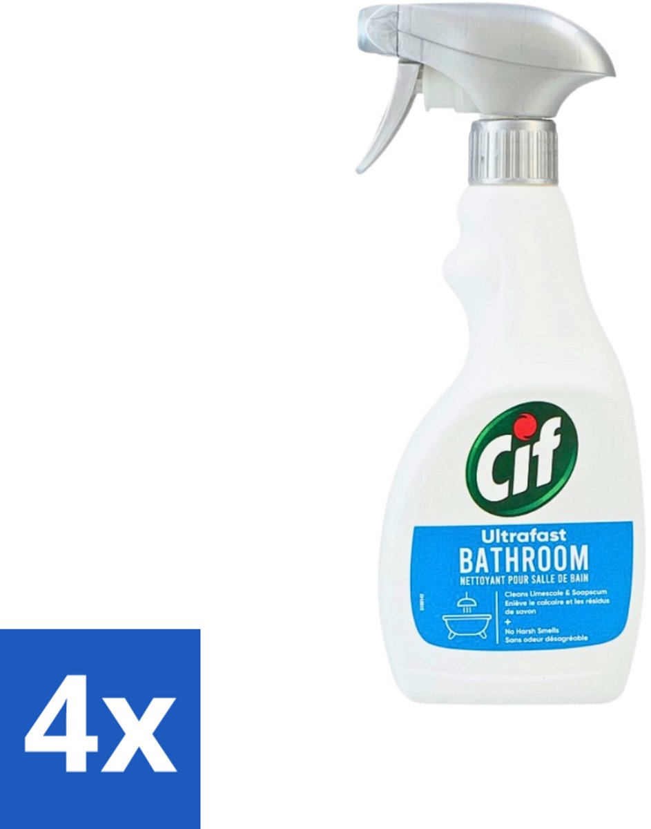 4 x Cif - Badkamer Spray - Cream - Supersnel - 500ml - Badkamer Reinigen - Kalkaanslag Verwijderen - Zeepresten Verwijderen - Badkamer Schoonmaken - Badkamer Spray