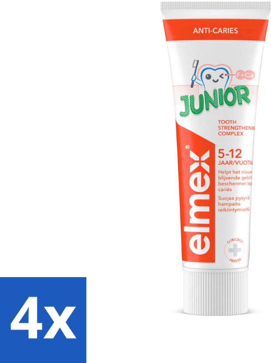 4 x Elmex Gel-Tandpasta Junior (5-12 Jaar) 75 ml - Tandpasta Voor Kinderen - Gaatjesbescherming - Aminfluoride - Tandpasta Gel - Kindertandpasta