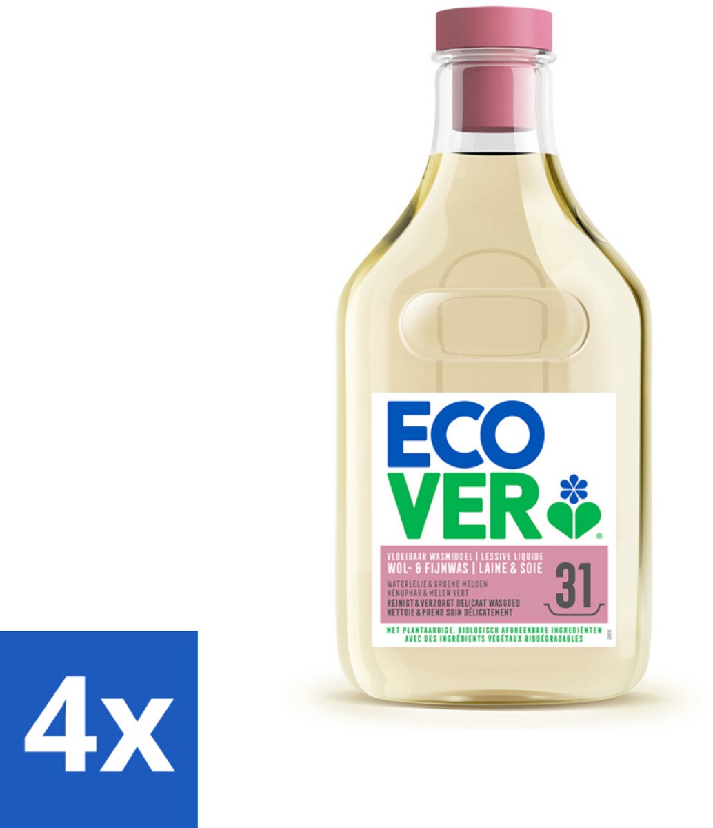 4 x Ecover Vloeibaar Wasmiddel Wol & Fijn Was - Waterlelie & Groene Meloen 31 Wasbeurten 1,43 liter - Wasmiddel Wol En Fijn - Fijne Stoffen Was - Delicate Stoffen Was - Plantbased Wasmiddel - Milieuvriendelijk Wasmiddel