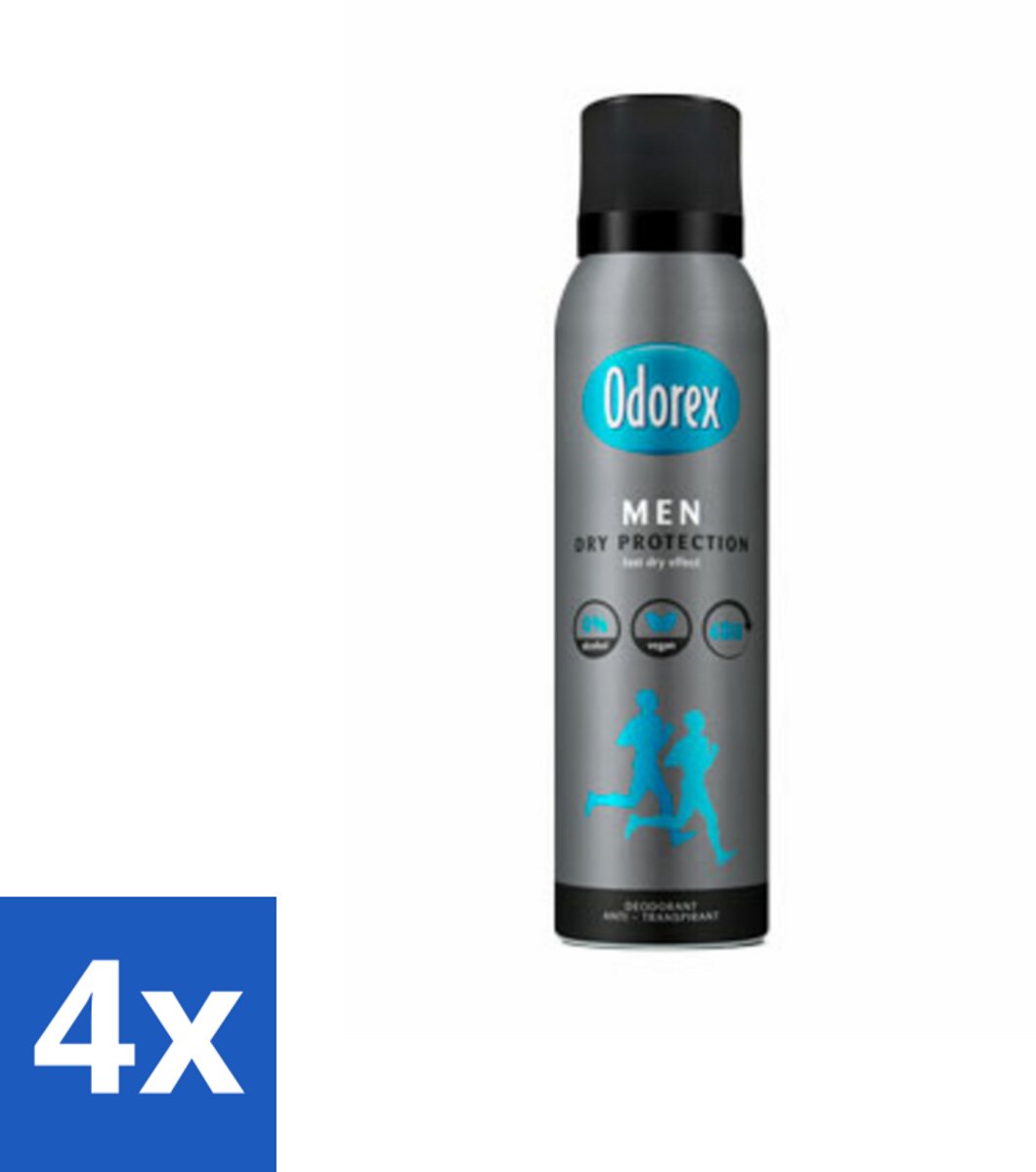 4 x Odorex Men - Deodorant Spray - Dry Protection - Langdurige Frisheid - 150 ml - Mannelijke Deospray - Zweetbescherming - Frisheid - Oksel Droog - Geur Tegen Zweet