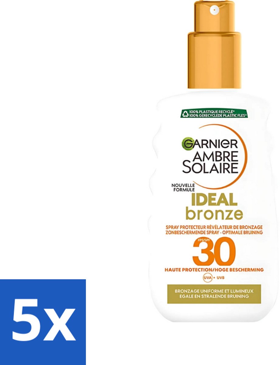 5 x Garnier - Ambre Solaire - Ideal Bronze - Zonnebrandspray - SPF 30 - 200 ml - Zonbescherming - Bruining - Zonnebrand - SPF 30 - Huidbescherming