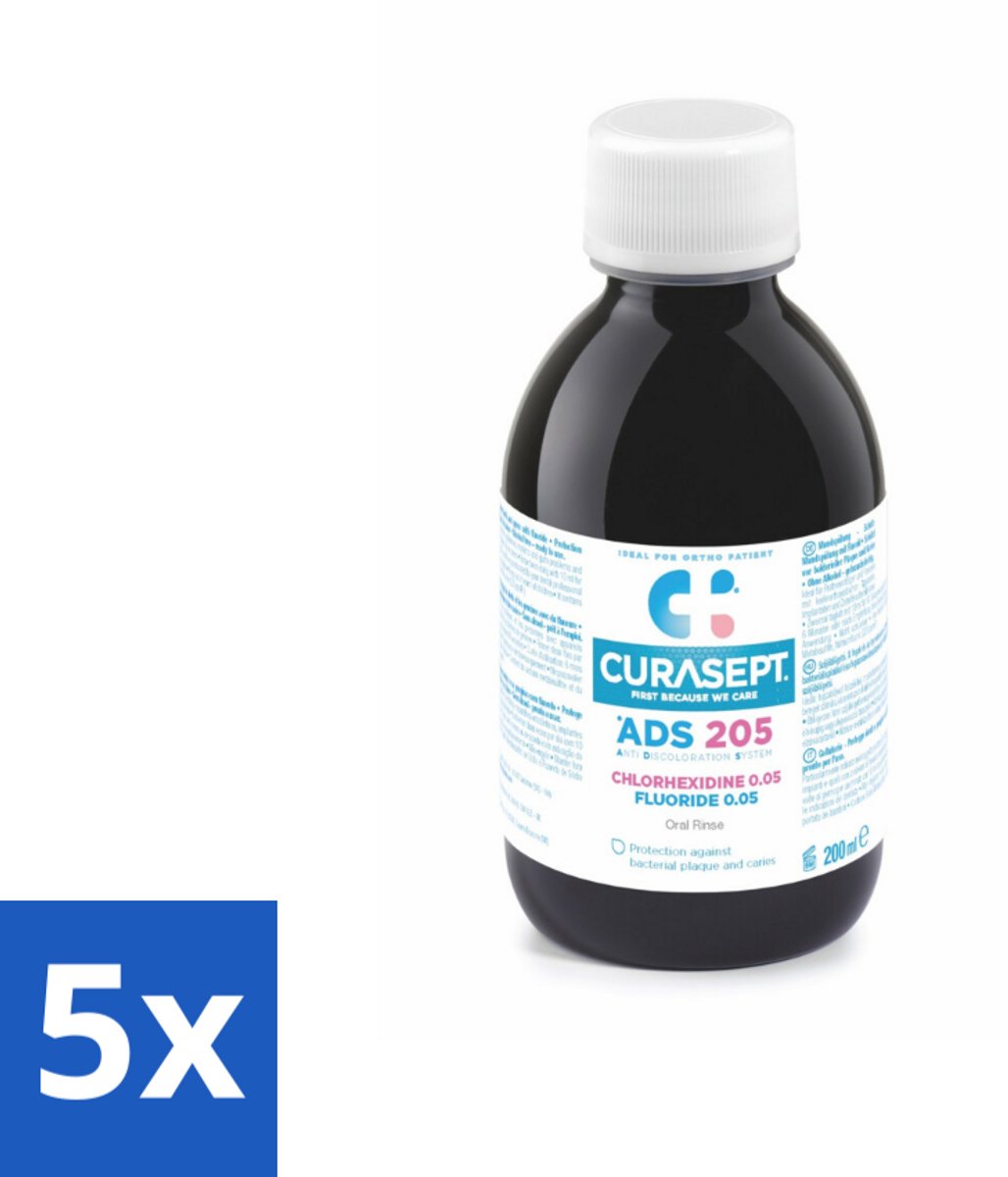 5 x Curasept Mondspoeling 0,05% CHX 200 ml - Mondspoeling - Mondhygiëne - Tandenverzorging - Chloorhexidine - Natriumfluoride