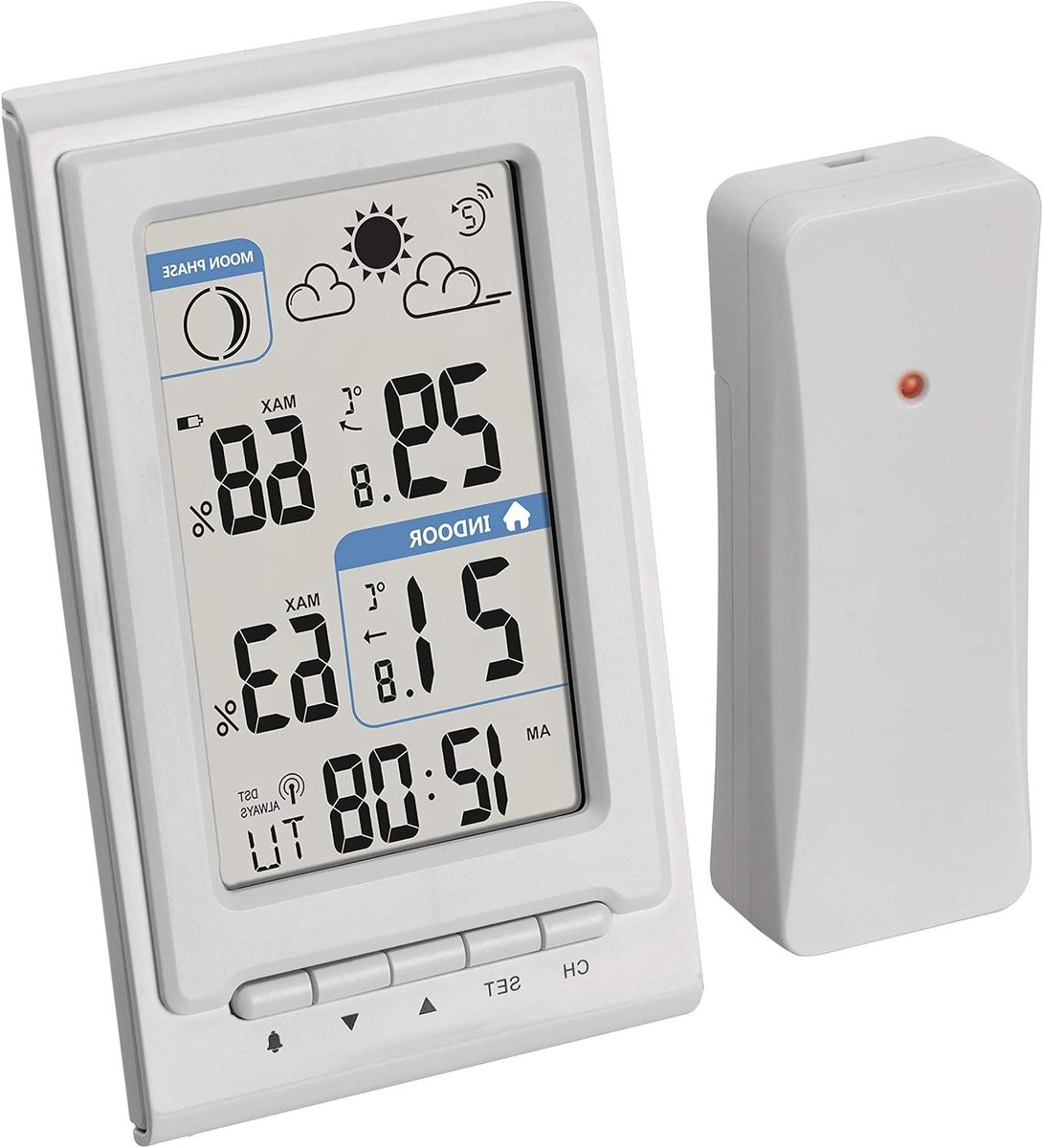 Draadloos Weerstation - Mini Weer Station - Weer Analyseren - Met Buitensensor - 23 x 76 cm - Wit