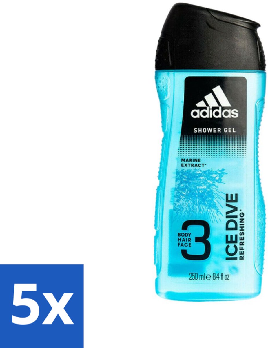 Adidas - 3-in-1 Douchegel - Ice Dive Refreshing - Marine Extract - 250 ml - Bulkverpakking - 5 stuks