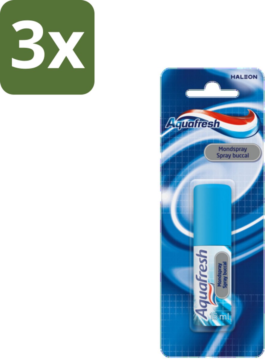 3 x Aquafresh Mondspray 15 ml - Mondverfrissend - Ademverfrissend - Antibacterieel - Mint - Mondspray