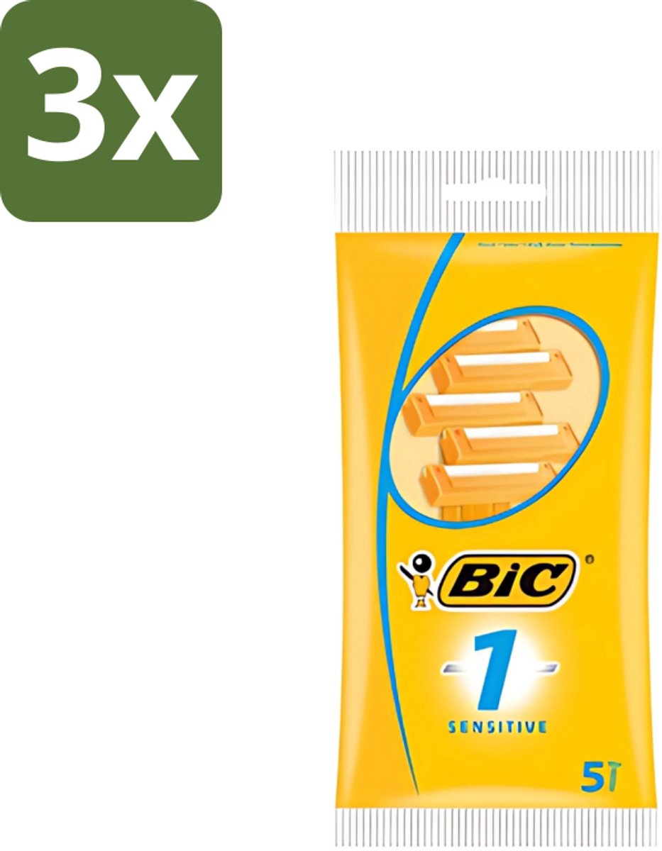 3 x Bic - Scheermesjes - Sensitive - Enkel Mesje - Wegwerpmesjes - 5 Scheermesjes - Scheermesje - Wegwerpscheermesje - Gevoelige Huid - Roestvrij Staal - Polymerische Bekleding