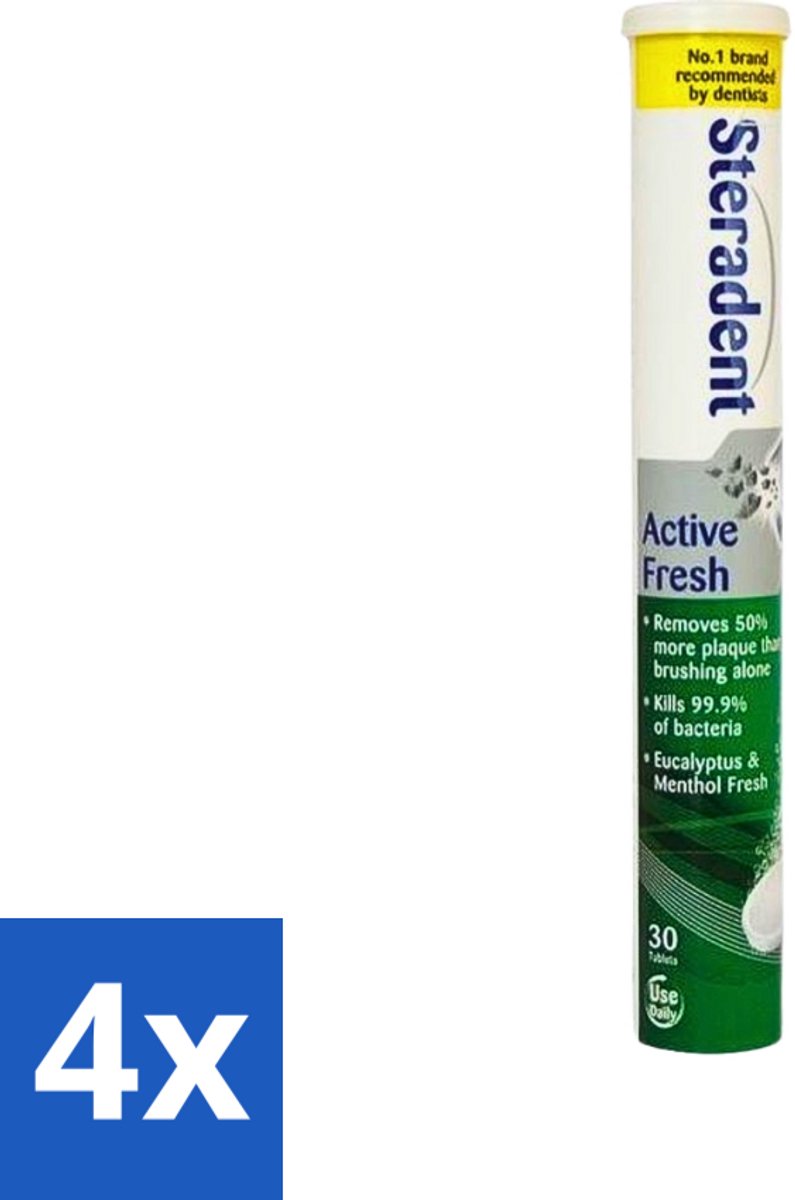 4 x Steradent - Reinigingstabletten - Active Fresh - Voor Kunstgebitten - 30 Tabletten - Kunstgebit Reinigen - Kunstgebit Reiniging - Kunstgebit Hygiëne - Kunstgebit Reinigingstablet - Kunstgebit Reinigen 3 Minuten