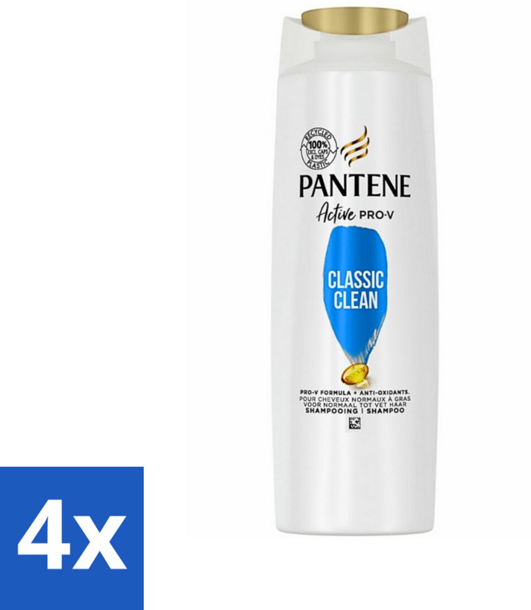4 x Pantene - Shampoo - Classic Clean - Verfrissende Reiniging - Voor Normaal Haar - 225 ml - Pantene Classic Clean Shampoo - Verfrissende Reiniging - Normaal Haar - Pro-V Voedingsstoffen - Gezonde Glans