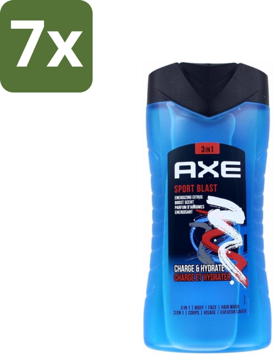 7 x Axe - 3-in-1 Douchegel - Sport Blast - Energizing Citrus - Hydraterend - 250 ml - Douchegel Sport Blast - Sportgeur - Hydraterende Douchegel - Frisheid Na Training - Energieke Geur
