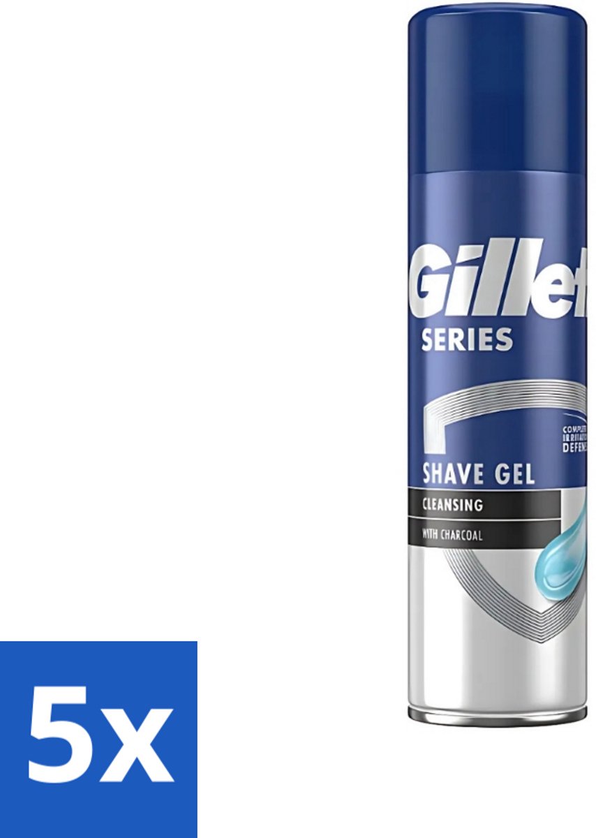 Gillette Series - Scheergel - Cleansing - Charcoal - Verfrissend en reinigend - 200 ml - Bulkverpakking - 5 stuks