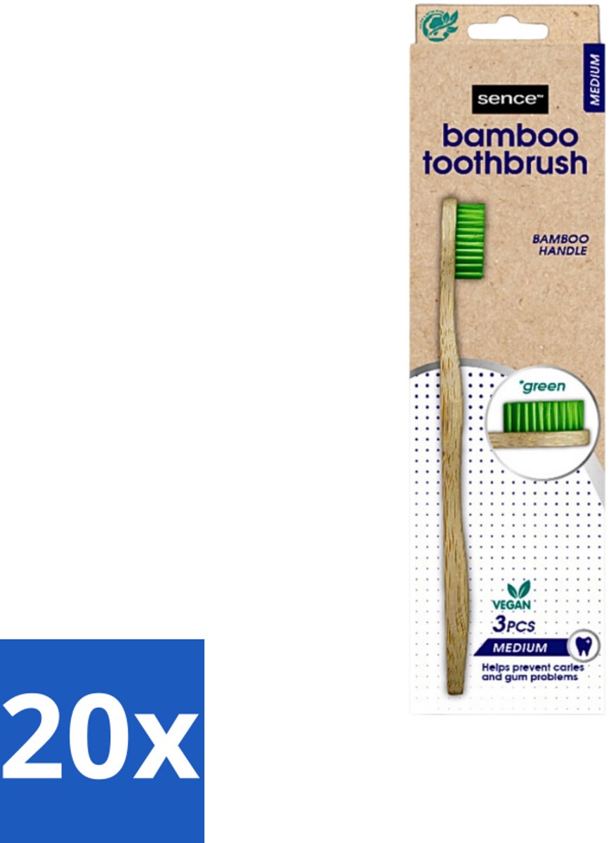 20 x Sence - Bamboo - Tandenborstels - Medium - Set van 3 - Groen - Tandenborstel - Bamboo - Duurzaamheid - Milieuvriendelijk - Vegan