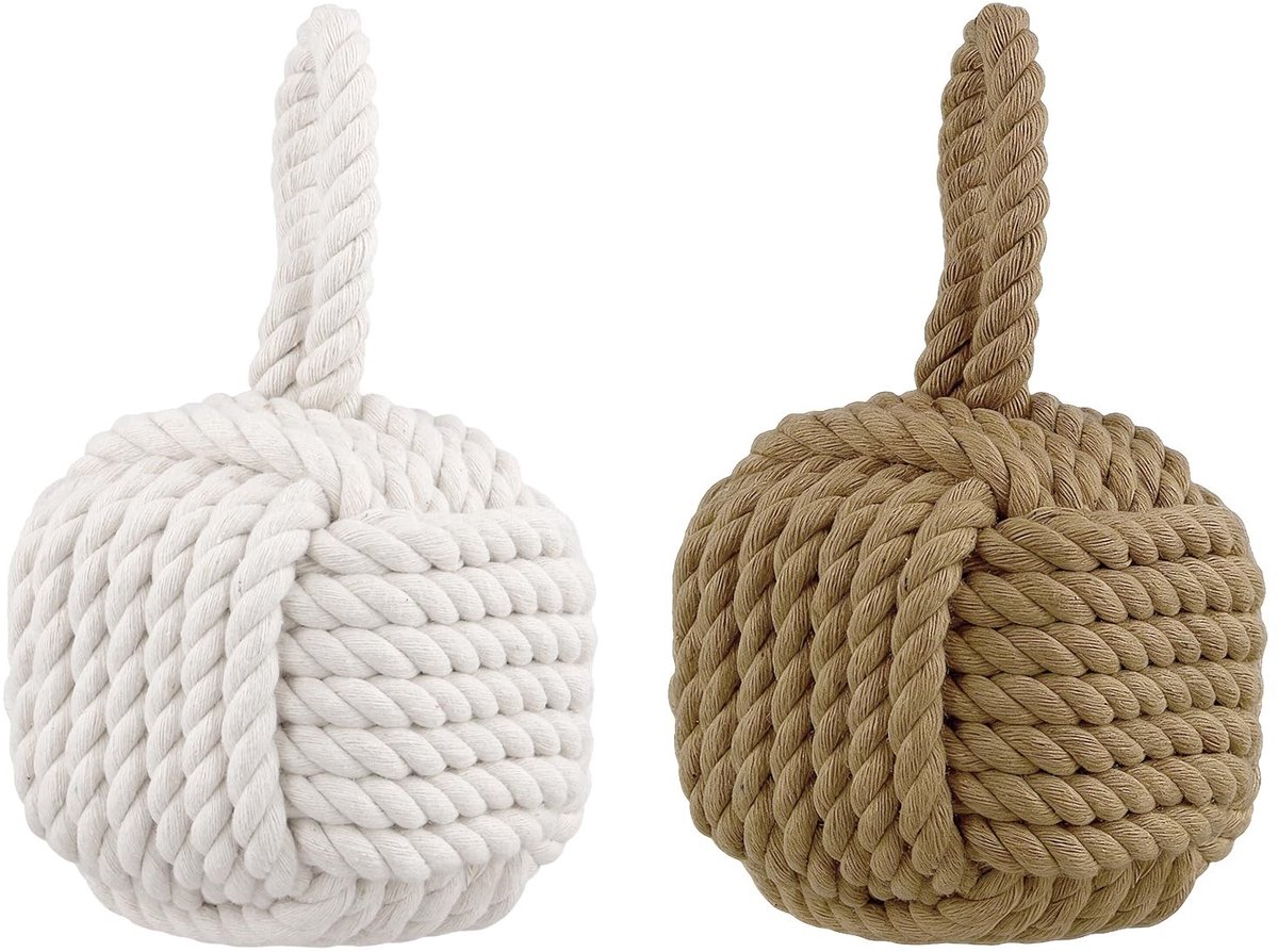Solidchoice - Set van 2 Bruin Beige Touw Knoop Deurstoppers