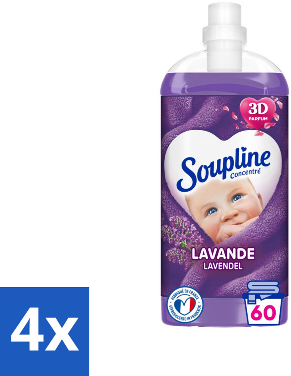 4 x Soupline Wasverzachter Lavendel 1350 ml - Wasverzachter - Lavendelgeur - Langdurige Geur - Wasverzachter Lavendel - Milieuvriendelijk