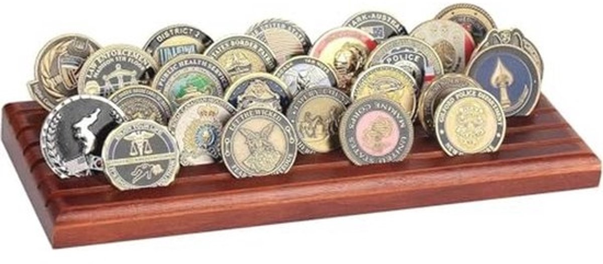 Militaire Challenge Coins Display Houder van Hout voor 42 Munten - Elegante 6-rijen Stand