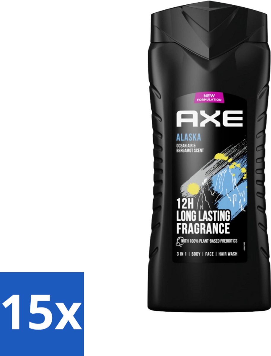 Axe XL - 3-in-1 Douchegel - Alaska - Ocean Air & Bergamot - 12hrs Long Lasting Scent - 400 ml - Bulkverpakking - 15 stuks