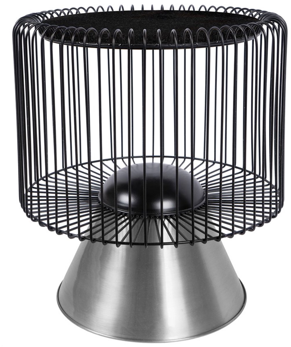 Padiro ronde bijzettafel Ø 51 x 56.5 cm - zwart en zilver - Modern Art-Déco Glamour Look - met marmerenpatroon - ijzeren onderstel