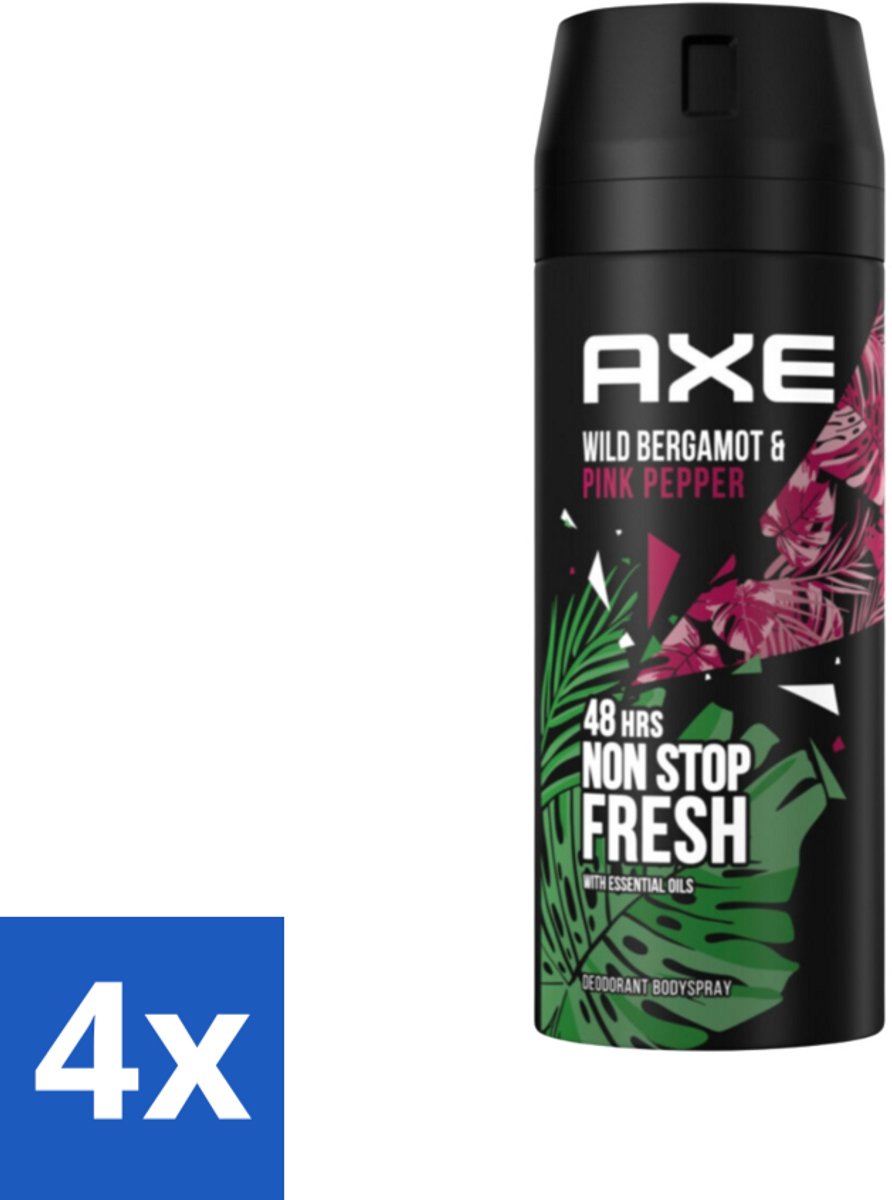 4 x Axe - Deodorant Bodyspray - 48hrs Fresh - Wild Bergamot & Pink Pepper - 150 ml - 48 Uur Deodorant - Deodorant Spray - Axe Deodorant - Bergamot Deodorant - Roze Peper Deodorant