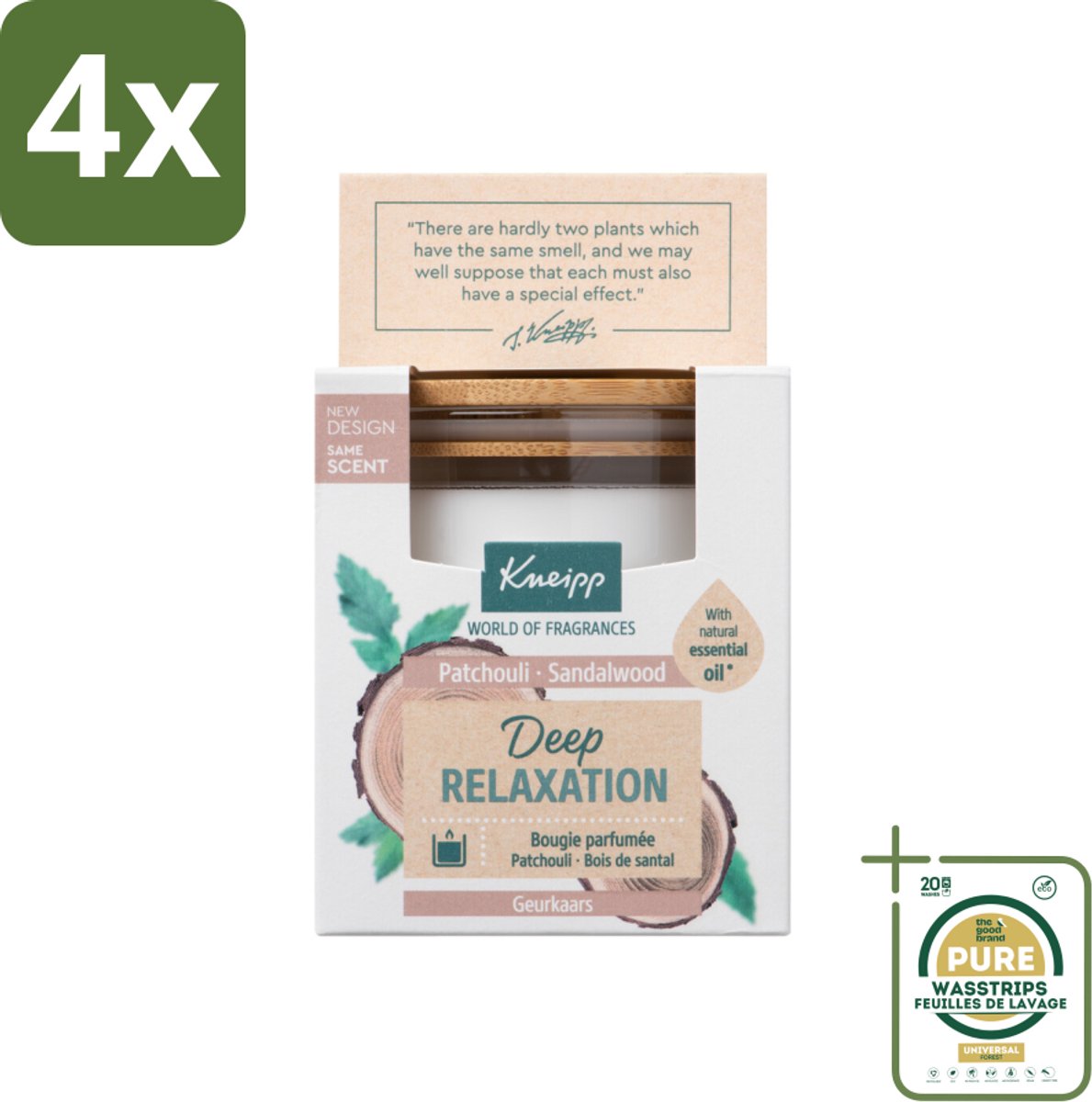 Kneipp - Geurkaars - Deep Relaxation - Sandelhout & Patchouli - 20 branduren - Voordeelverpakking - 4 stuks - Patchouli - Ontspanning