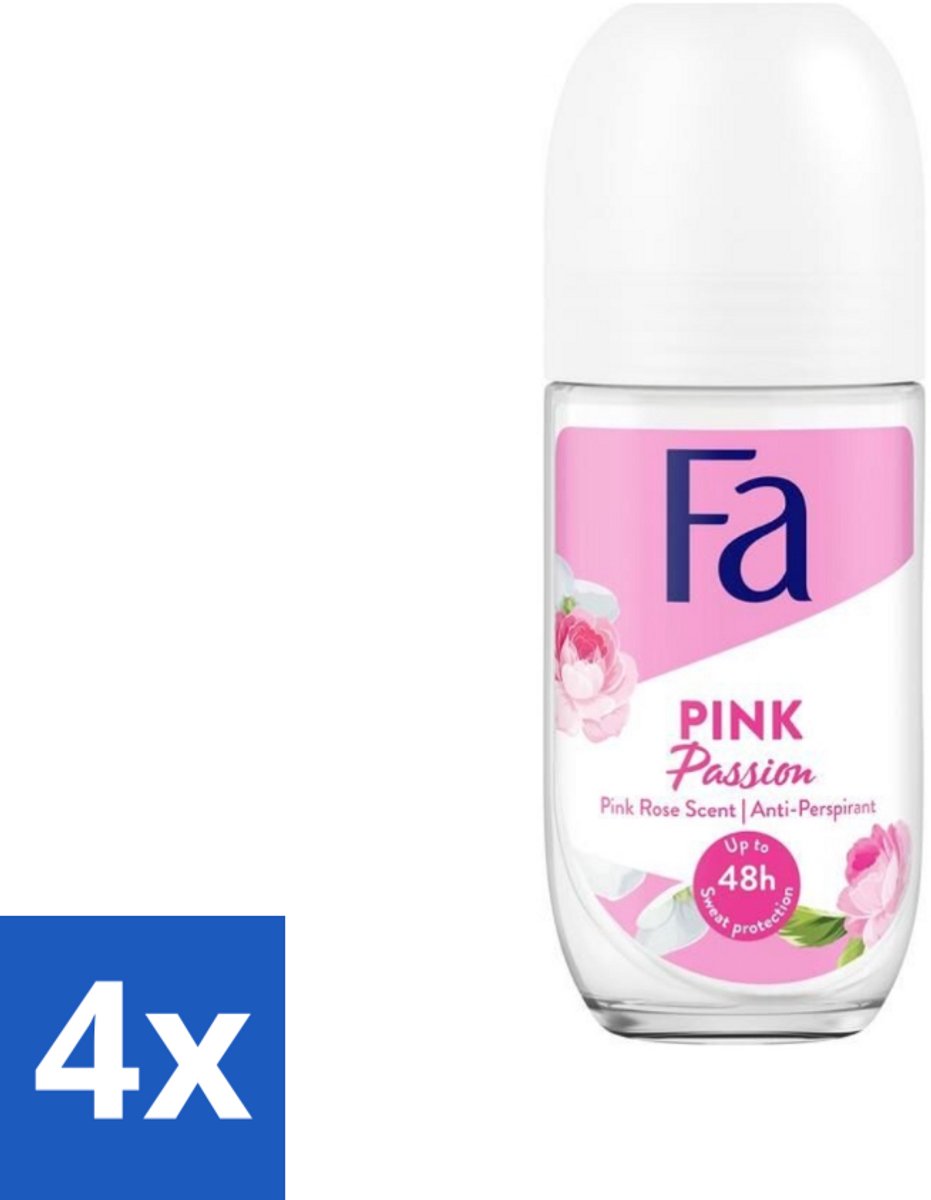 4 x Fa Deodorant Roller Pink Passion 50 ml - Deodorant - Antitranspirant - Fa - Pink Passion - Roze Roos