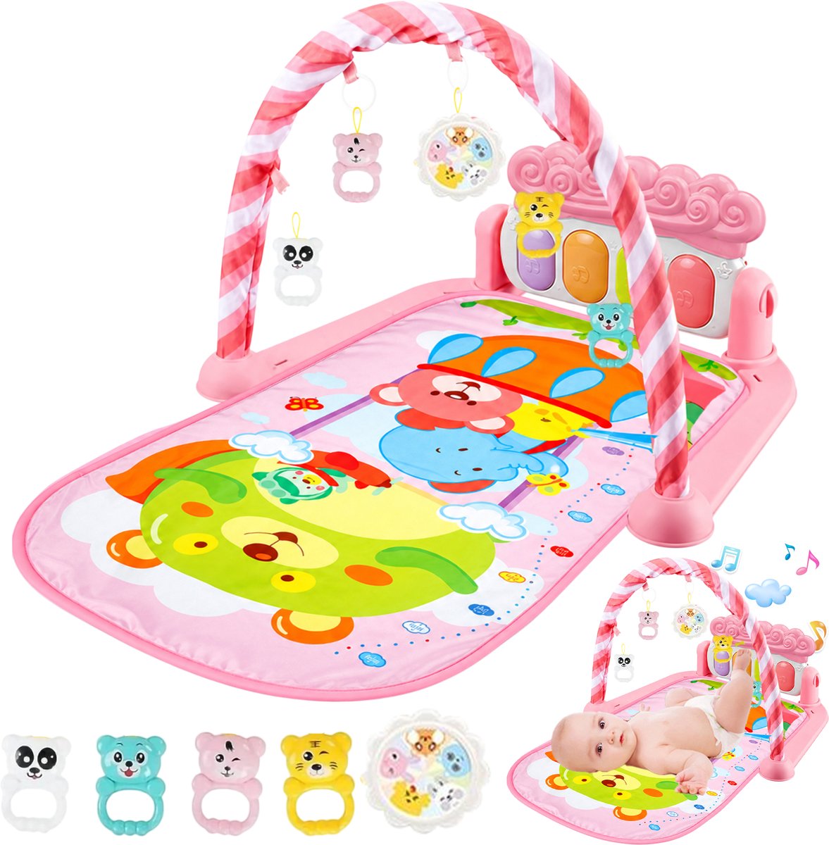 Nolad - Babygym - Speelkleed Baby - Baby speelmat - Baby speelmat met boog - Baby 0-36 Maanden - 57x75x43CM - Roze