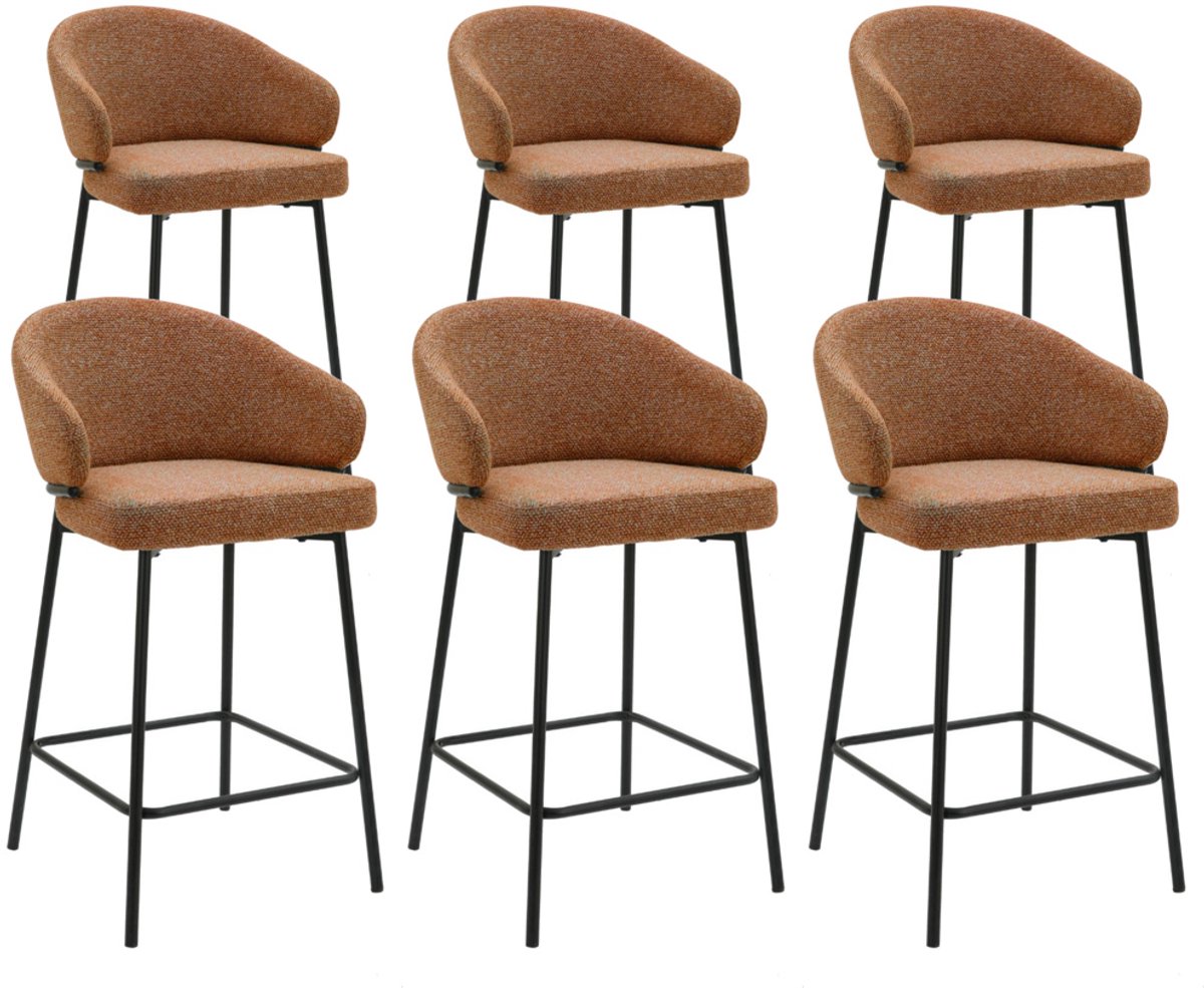 DS4U® - Sofia barkruk 65 cm - Set van 6 - Terracotta met zwarte poot - Stof