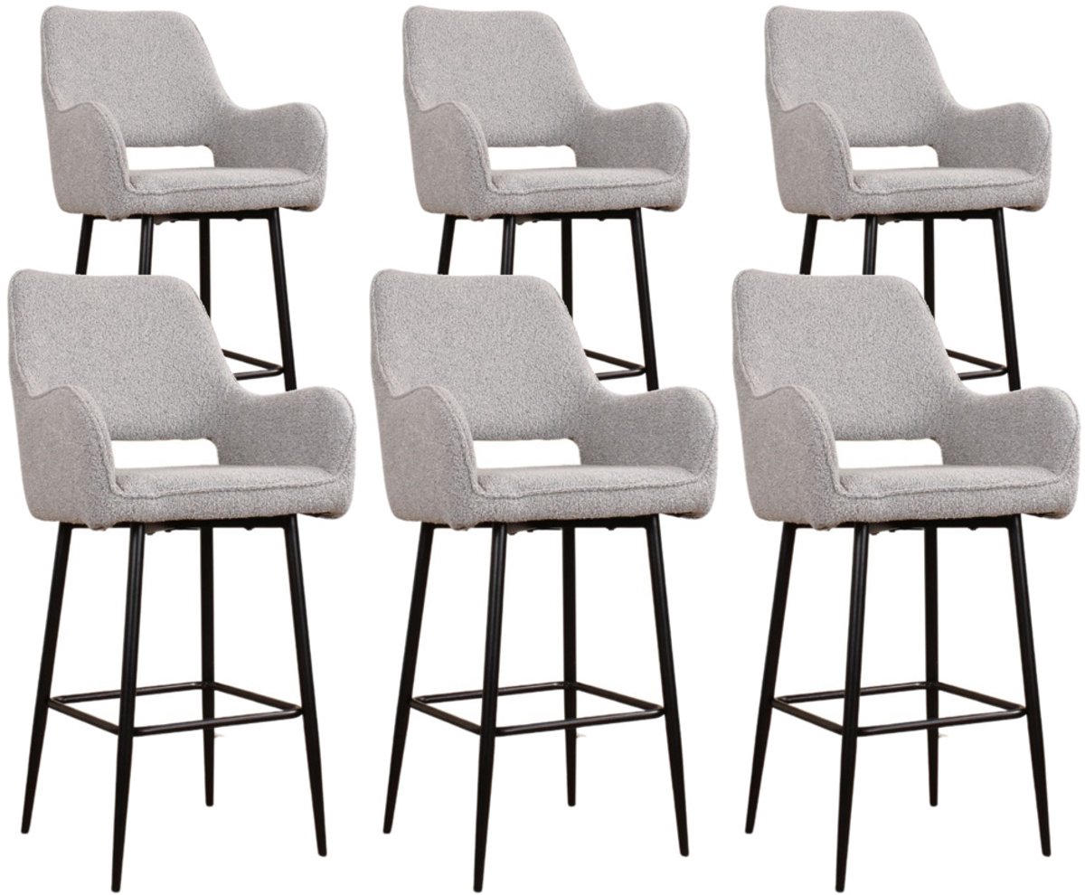 DS4U® - Lenon barkruk 65 cm - Set van 6 - Grijs - Boucle - Met armleuning