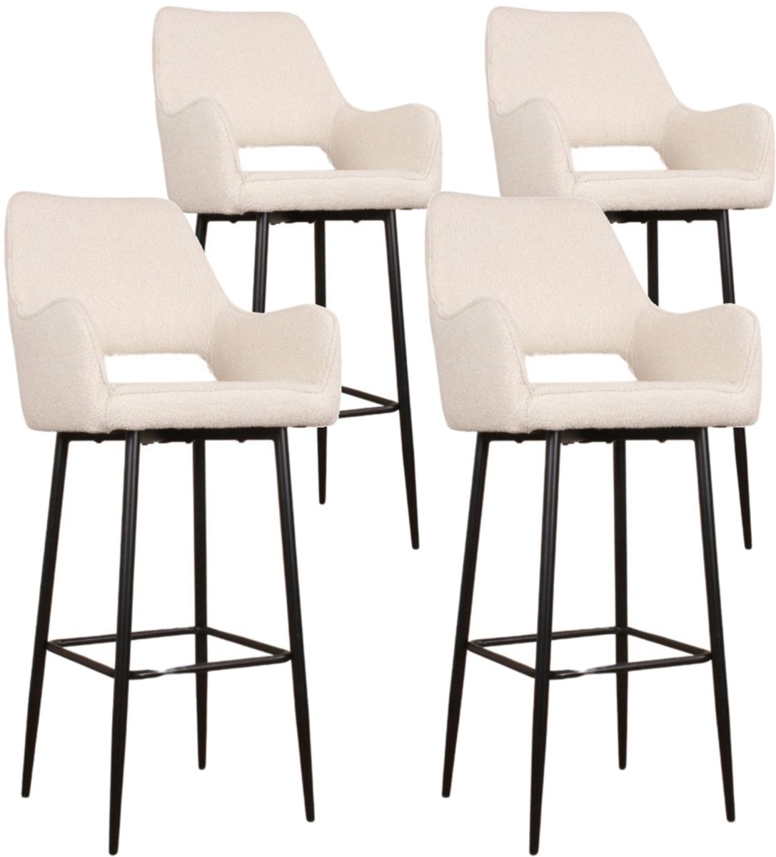 DS4U® - Lenon barkruk 75 cm - Set van 4 - Ivoor - Boucle - Met armleuning