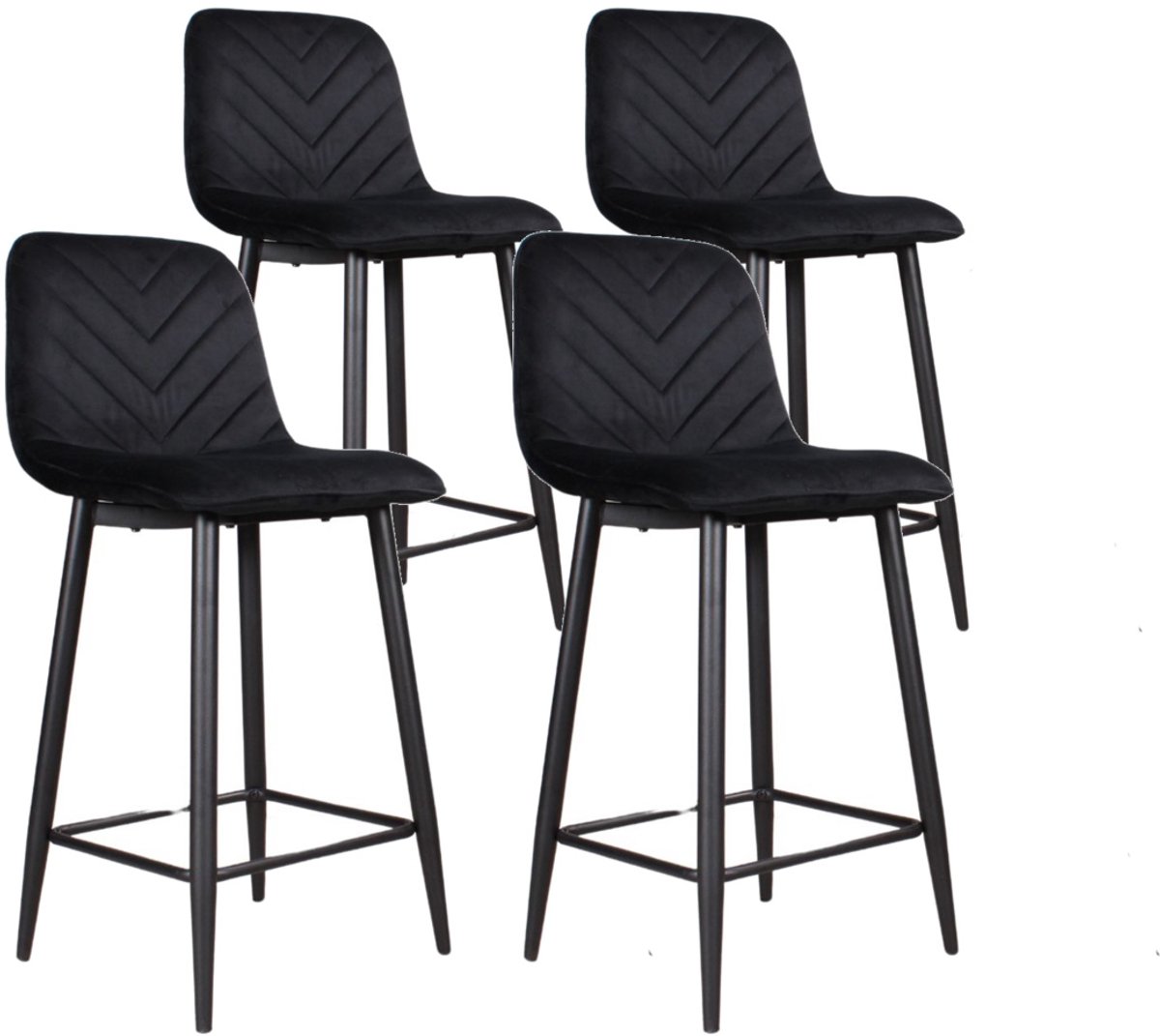 DS4U® - Gaby barkruk 65 cm - Set van 4 - Zwart - Velvet