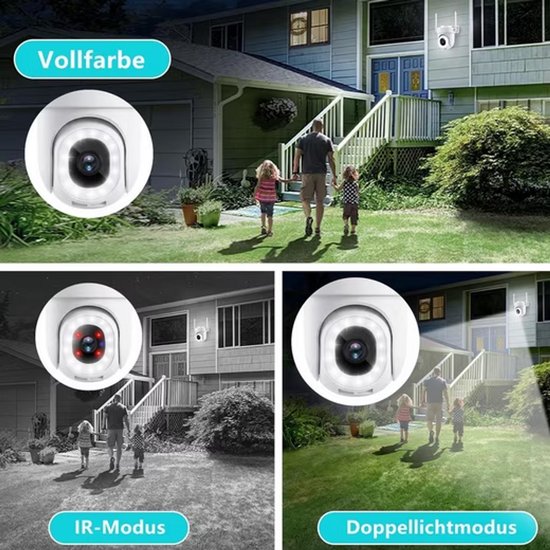 FOSMET Bewakingscamera - Beveiligingscamera buiten - Camera - WiFi - Kleurnachtzicht - Automatische Volgfunctie - 2-Way Audio - Sirene - 300 Lumen LED-Spotlight - AI Mens/Dier Detectie - PTZ Bewakingscamera - Compatibel met Alexa/Google — afbeelding 2