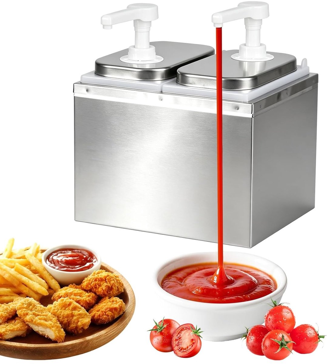 Sausdispenser pompstation met 4 x 2 l capaciteit, roestvrij staal, ideaal voor restaurants en catering