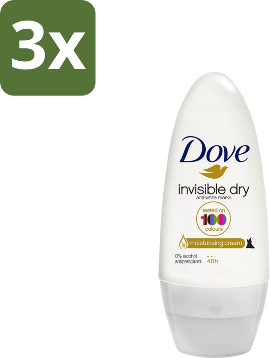 Dove Invisible Dry - Deodorant Roll-on - Anti-Transpirant - 50 ml - Bulkverpakking - 3 stuks
