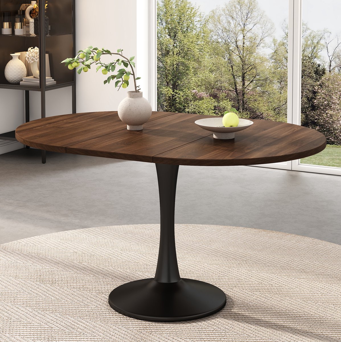 STILVORA Eettafel - Uitschuifbaar Ovaal Design - Modern Voor Woonkamer En Eetkamer - MDF En Metaal - 140x100x75 Cm - Walnoot
