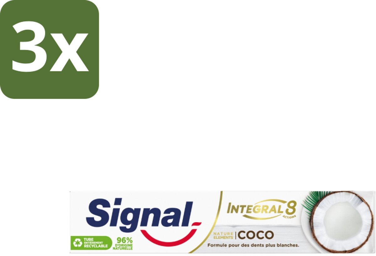 Signal - Integral & Actions - Tandpasta - Natuurlijke Elementen - Kokos - Voor Witte Tanden - 75 ml - Bulkverpakking - 3 stuks