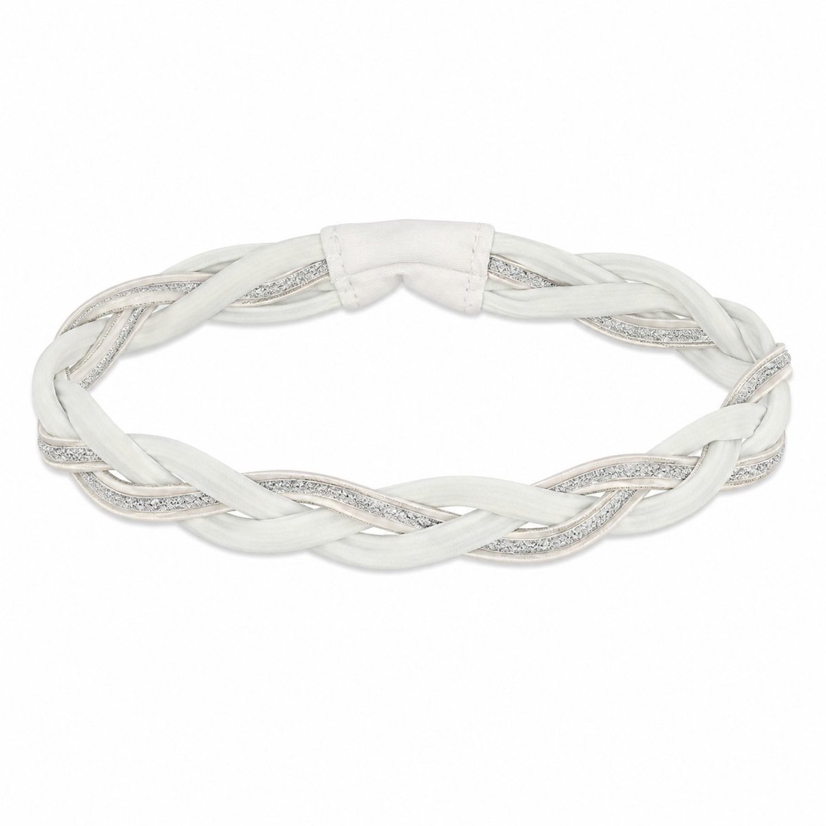 Haarsoires Haarband Sport 3cm - Glitter - Gevlochten Elastiek - Zilver Wit - Sporthaarband - Sportieve Hoofdband - voor Dames & Heren