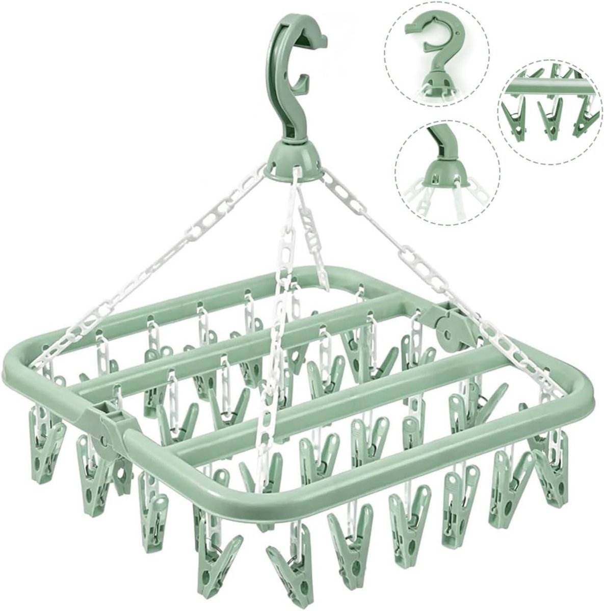 Vouwbare Wasdroger met 32 Clips, Rotating Hanger voor Kleding, Sokken en Handdoeken, Windbestendig en Ruimtebesparend