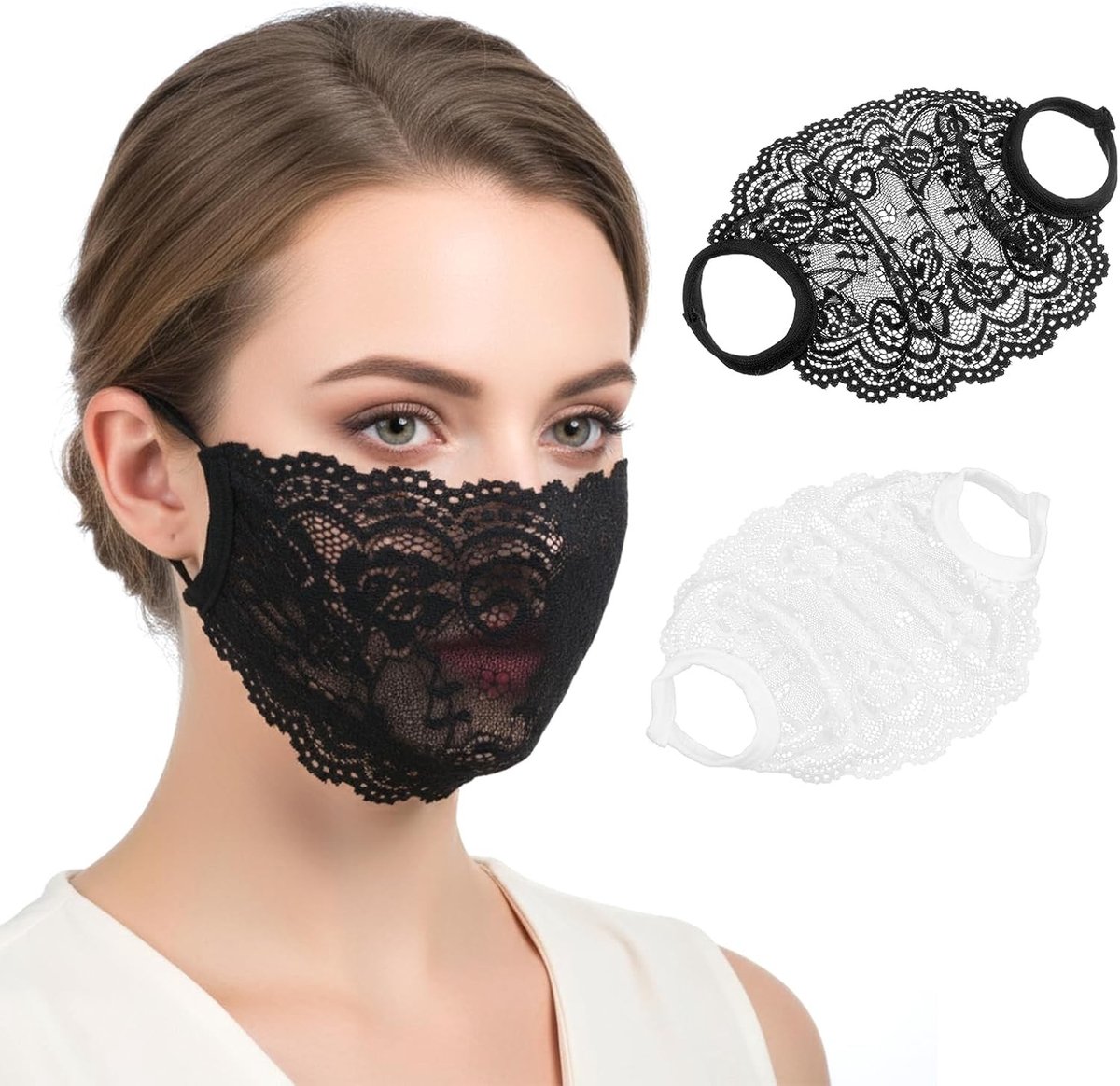 Set van 2 Leren Maskers voor Vrouwen - Zwart en Wit, Ideaal voor Halloween, Carnaval en Feestjes