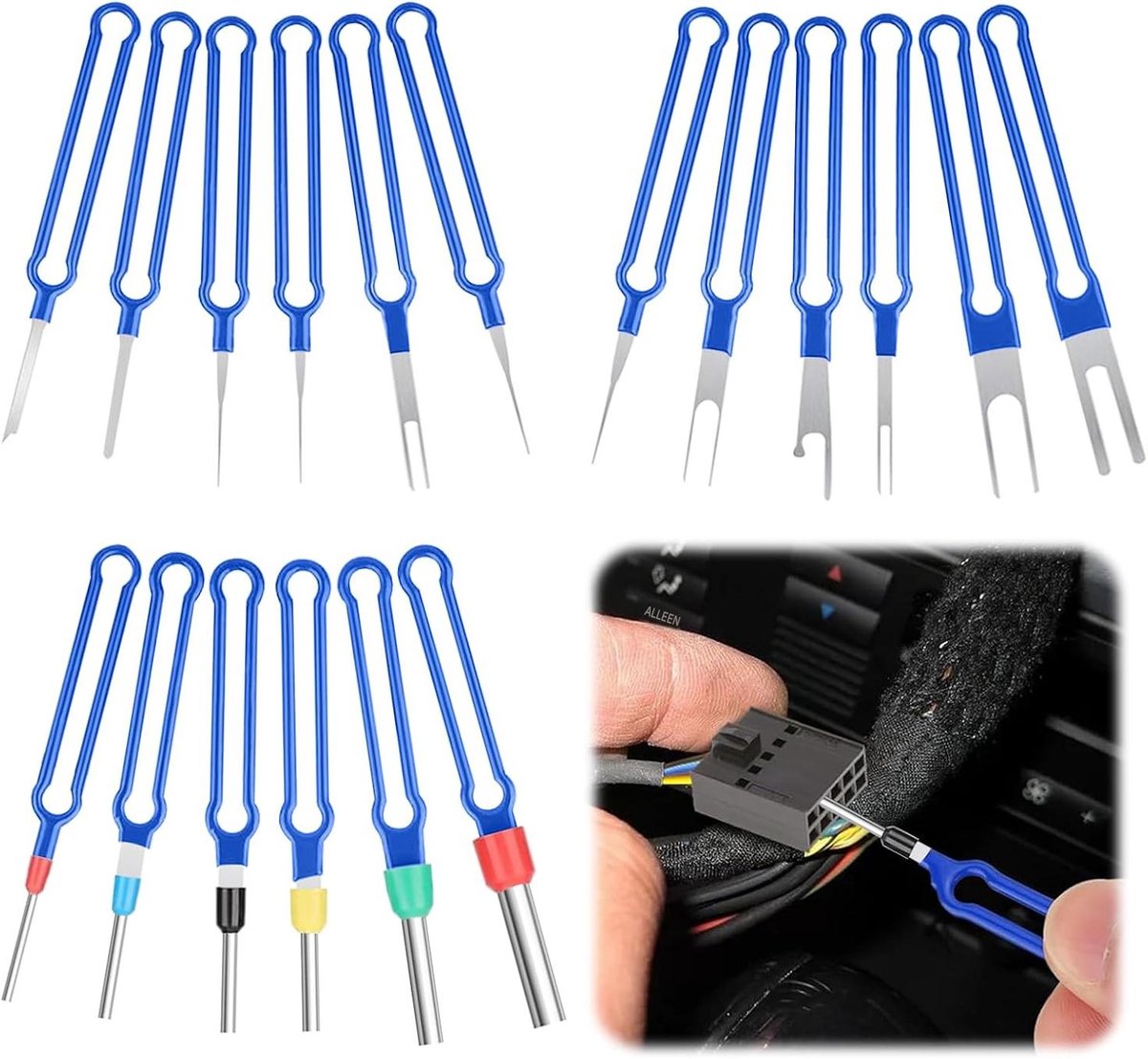 longziming - Set van 18 Auto Kabel Demontagegereedschappen - Uitpinset voor Auto Stekkers en Connectoren - Terminal Verwijderingsgereedschap voor Verschillende Kabelconnectoren - Blauw
