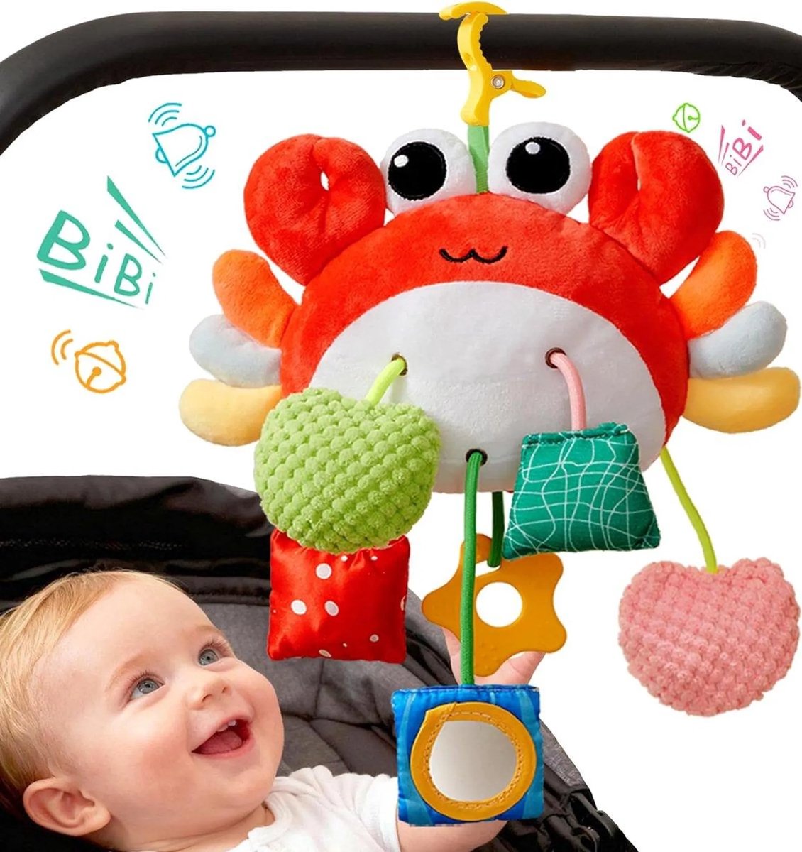 casalora - Montessori Speelgoed vanaf Baby 1 tot 4 jaar - Educatief speelgoed voor baby's - Kinderspeelgoed Onderweg - Baby Speelgoed 0-3-6-12 Maanden - Ophangbaar - Baby-bijtspeeltjes - Baby sensorisch speelgoed - Schattige krab