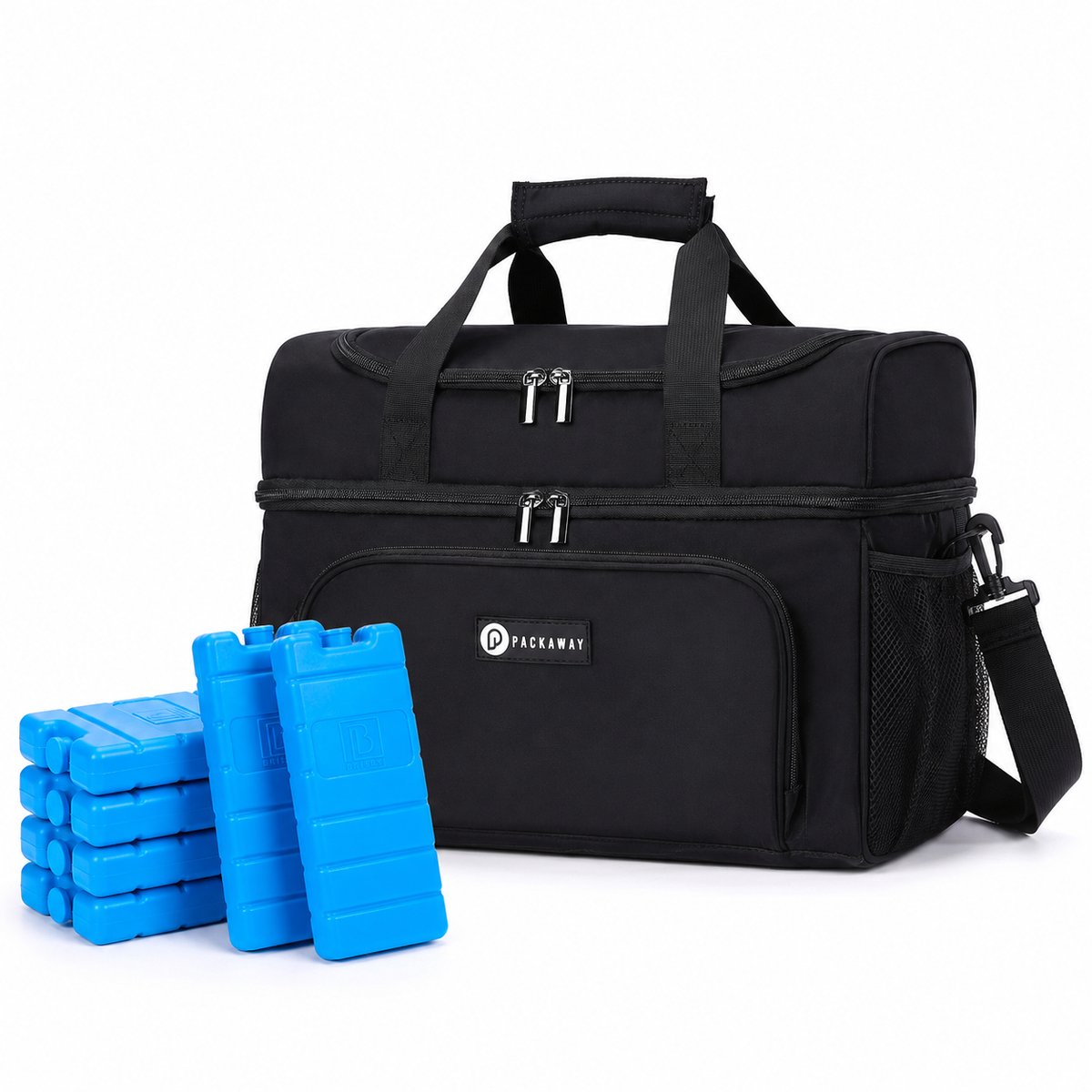 Packaway Koeltas 30L - Lunchtas - Inclusief 4 Koelelementen - Dubbel Compartiment - 4-Laags Geïsoleerd - Waterafstotend - Signature Black