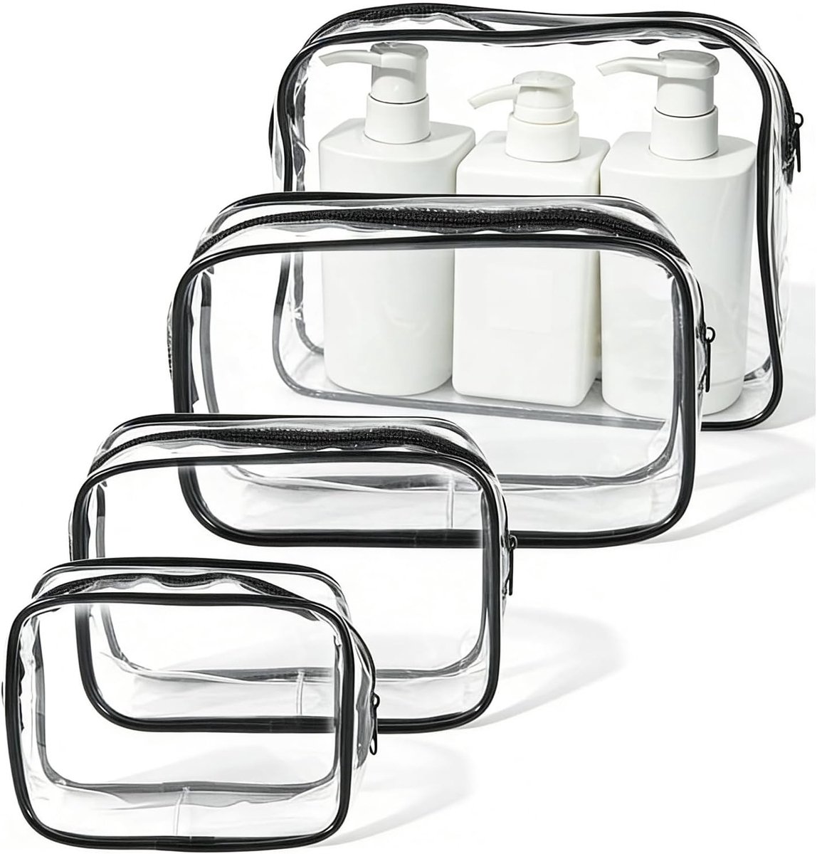 Toilettas Set - Doorzichtig - Set van 4 - Waterdicht PVC - Voor Reisbenodigdheden