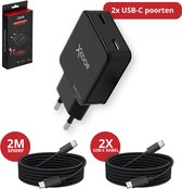 Xedor® Charge - 45W Snellader USB-C - Oplader USB-C met 2x 2 Meter Gevlochten USB-C naar USB-C Kabel - GaN PD 3.0 Adapter USB-C - Geschikt voor Samsung, iPhone 15 / 16 / 17 / 18 (Pro) / Duo / Air, Tablet & Laptop - Zwart