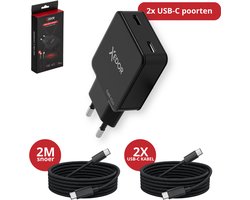 Xedor® Charge - 45W Snellader USB-C - Oplader USB-C met 2x 2 Meter Gevlochten USB-C naar USB-C Kabel - GaN PD 3.0 Adapter USB-C - Geschikt voor Samsung, iPhone 15 / 16 / 17 / 18 (Pro) / Duo / Air, Tablet & Laptop - Zwart