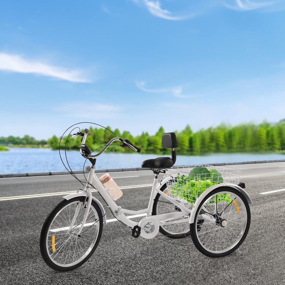 Driewieler Fiets - Tricycle Volwassenen - Ontspannen Vrije Tijd - Zitting met Rugleuning - 24 Inch - Wit