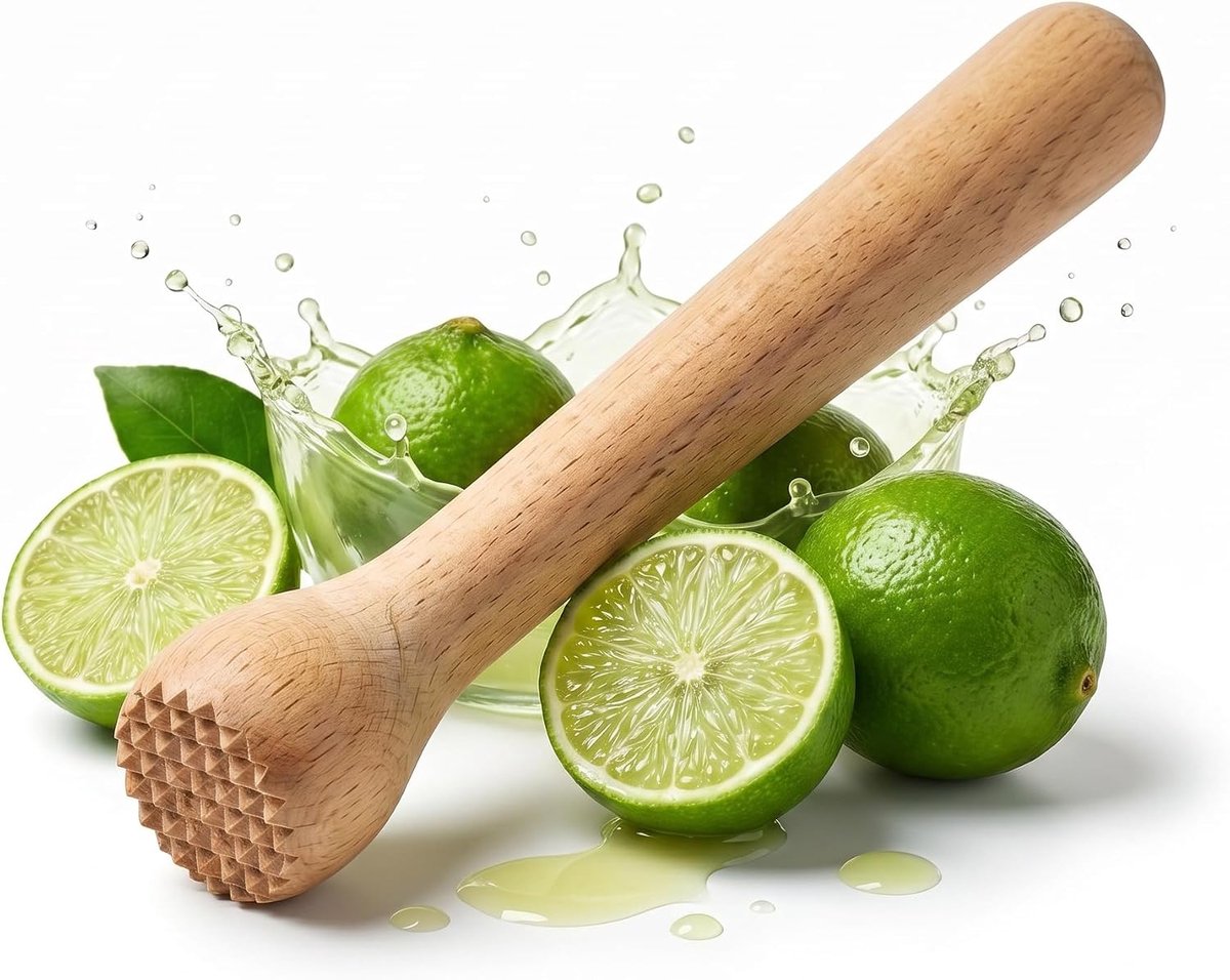 Cocktailstamper van beukenhout plet ingrediënten voorzichtig 20 cm | 20 cm, Onbehandeld beukenhout, Gekartelde punt, Voor citrusvruchten en zuurkool